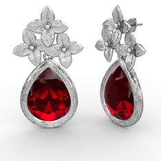 Garnet 18 ayar beyaz altın küpe