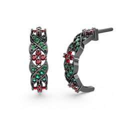 Melisa Çiçek Küpe - Yeşil kuvars ve garnet 925 ayar siyah rodyum kaplama gümüş küpe #104q0sw