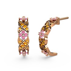 Melisa Çiçek Küpe - Sitrin ve pembe kuvars 925 ayar rose altın kaplama gümüş küpe #10dkg0w