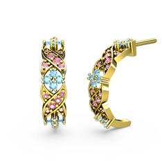 Melisa Çiçek Küpe - Pembe kuvars ve akuamarin 18 ayar altın küpe #10i343p