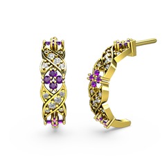 Melisa Çiçek Küpe - Swarovski ve ametist 18 ayar altın küpe #10ksom9