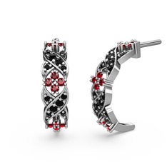 Melisa Çiçek Küpe - Siyah zirkon ve garnet 14 ayar beyaz altın küpe #12as6xn