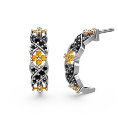 Melisa Çiçek Küpe - Siyah zirkon ve sitrin 18 ayar beyaz altın küpe #12v52nw