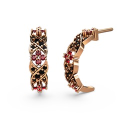Melisa Çiçek Küpe - Siyah zirkon ve garnet 18 ayar rose altın küpe #138d8g2