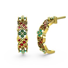 Melisa Çiçek Küpe - Garnet ve yeşil kuvars 8 ayar altın küpe #14458e4