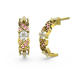 Melisa Çiçek Küpe - Pembe kuvars ve swarovski 14 ayar altın küpe #14lnz9t