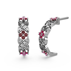 Pırlanta ve rodolit garnet 18 ayar beyaz altın küpe (0.54 karat)