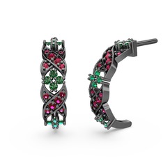 Melisa Çiçek Küpe - Rodolit garnet ve yeşil kuvars 925 ayar siyah rodyum kaplama gümüş küpe #14w5l7r