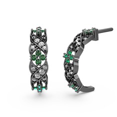 Pırlanta ve yeşil kuvars 925 ayar siyah rodyum kaplama gümüş küpe (0.54 karat)