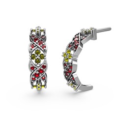 Melisa Çiçek Küpe - Garnet ve peridot 14 ayar beyaz altın küpe #1700mi2