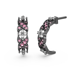 Melisa Çiçek Küpe - Pembe kuvars ve swarovski 925 ayar siyah rodyum kaplama gümüş küpe #1793gje