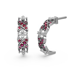 Rodolit garnet ve beyaz zirkon 8 ayar beyaz altın küpe