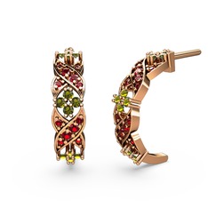 Melisa Çiçek Küpe - Garnet ve peridot 18 ayar rose altın küpe #17q0gkz