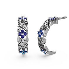 Melisa Çiçek Küpe - Swarovski ve lab safir 14 ayar beyaz altın küpe #18p89qv