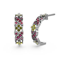 Melisa Çiçek Küpe - Rodolit garnet ve peridot 18 ayar beyaz altın küpe #195hyxk