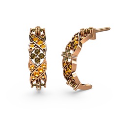 Melisa Çiçek Küpe - Sitrin ve dumanlı kuvars 14 ayar rose altın küpe #19vdvr7