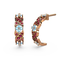 Melisa Çiçek Küpe - Rodolit garnet ve akuamarin 8 ayar rose altın küpe #1a17kn