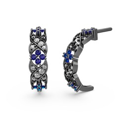 Melisa Çiçek Küpe - Beyaz zirkon ve lab safir 925 ayar siyah rodyum kaplama gümüş küpe #1a21vpr