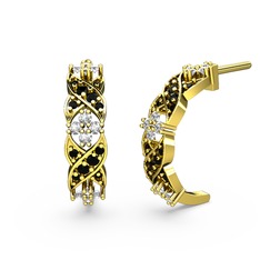 Melisa Çiçek Küpe - Siyah zirkon ve swarovski 18 ayar altın küpe #1c54bfg