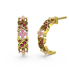 Melisa Çiçek Küpe - Rodolit garnet ve pembe kuvars 8 ayar altın küpe #1cac4d2