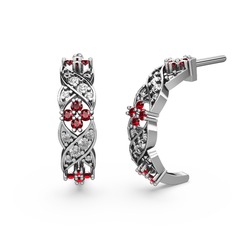 Beyaz zirkon ve garnet 18 ayar beyaz altın küpe