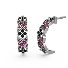 Rodolit garnet ve siyah zirkon 925 ayar gümüş küpe