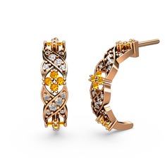 Swarovski ve sitrin 14 ayar rose altın küpe