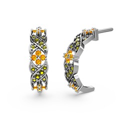 Melisa Çiçek Küpe - Peridot ve sitrin 14 ayar beyaz altın küpe #1e13ozy