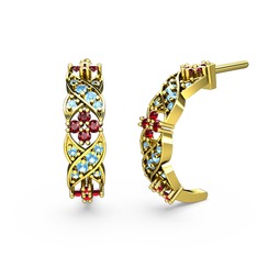 Akuamarin ve garnet 18 ayar altın küpe