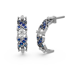 Lab safir ve swarovski 18 ayar beyaz altın küpe