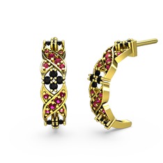 Melisa Çiçek Küpe - Rodolit garnet ve siyah zirkon 8 ayar altın küpe #1eym39p