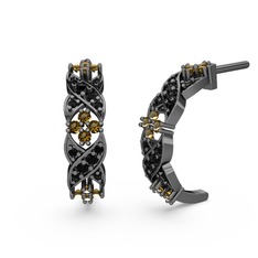 Siyah zirkon ve dumanlı kuvars 925 ayar siyah rodyum kaplama gümüş küpe