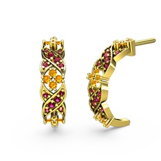 Rodolit garnet ve sitrin 14 ayar altın küpe