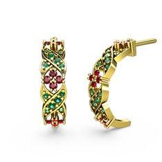 Yeşil kuvars ve garnet 18 ayar altın küpe