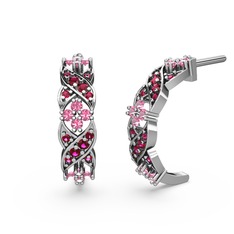 Rodolit garnet ve pembe kuvars 18 ayar beyaz altın küpe