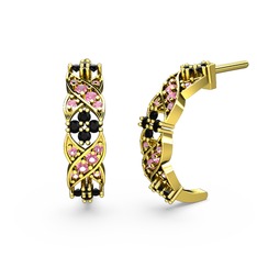 Pembe kuvars ve siyah zirkon 8 ayar altın küpe