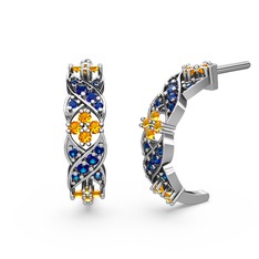 Lab safir ve sitrin 14 ayar beyaz altın küpe