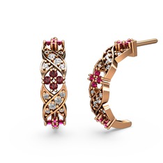 Melisa Çiçek Küpe - Beyaz zirkon ve rodolit garnet 925 ayar rose altın kaplama gümüş küpe #1kf1xky