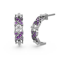 Ametist ve swarovski 18 ayar beyaz altın küpe