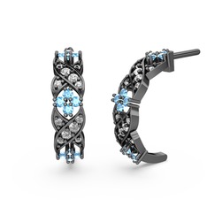 Melisa Çiçek Küpe - Pırlanta ve akuamarin 925 ayar siyah rodyum kaplama gümüş küpe (0.54 karat) #1nj8yoh