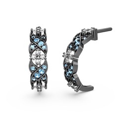 Melisa Çiçek Küpe - Akuamarin ve beyaz zirkon 925 ayar siyah rodyum kaplama gümüş küpe #1np8il6