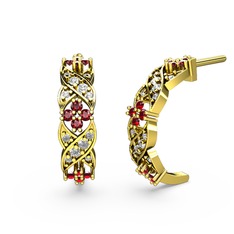 Beyaz zirkon ve garnet 18 ayar altın küpe