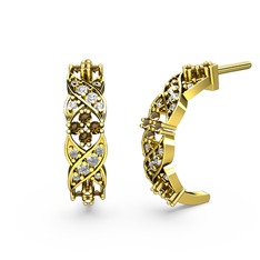 Swarovski ve dumanlı kuvars 18 ayar altın küpe