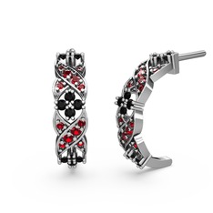 Garnet ve siyah zirkon 14 ayar beyaz altın küpe