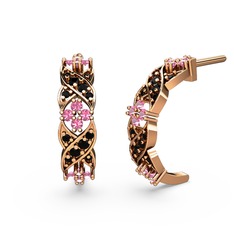 Melisa Çiçek Küpe - Siyah zirkon ve pembe kuvars 14 ayar rose altın küpe #1s0vl6l