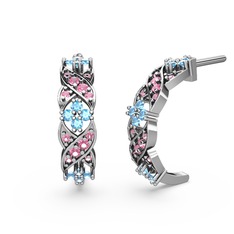 Melisa Çiçek Küpe - Pembe kuvars ve akuamarin 8 ayar beyaz altın küpe #1t7boln