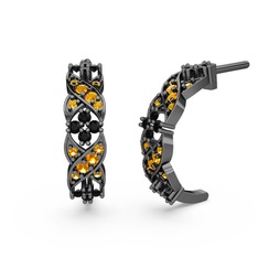 Melisa Çiçek Küpe - Sitrin ve siyah zirkon 925 ayar siyah rodyum kaplama gümüş küpe #1ty919p