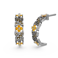 Dumanlı kuvars ve sitrin 8 ayar beyaz altın küpe