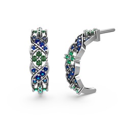 Lab safir ve yeşil kuvars 8 ayar beyaz altın küpe