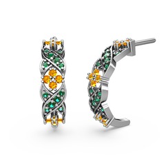 Yeşil kuvars ve sitrin 8 ayar beyaz altın küpe